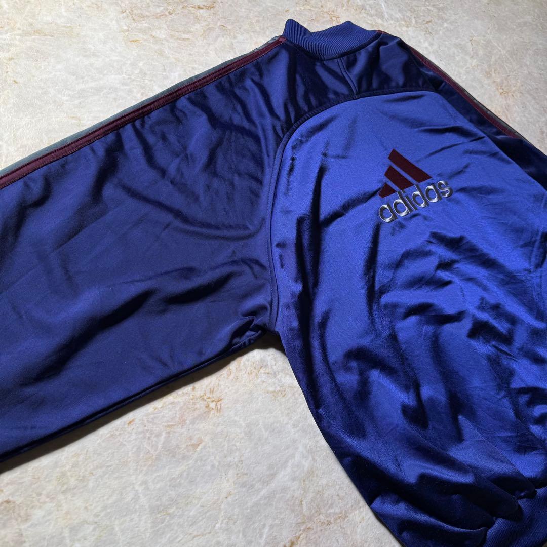 00s adidasトラックジャケット古着ネイビーバーガンディ好配色XXL美品