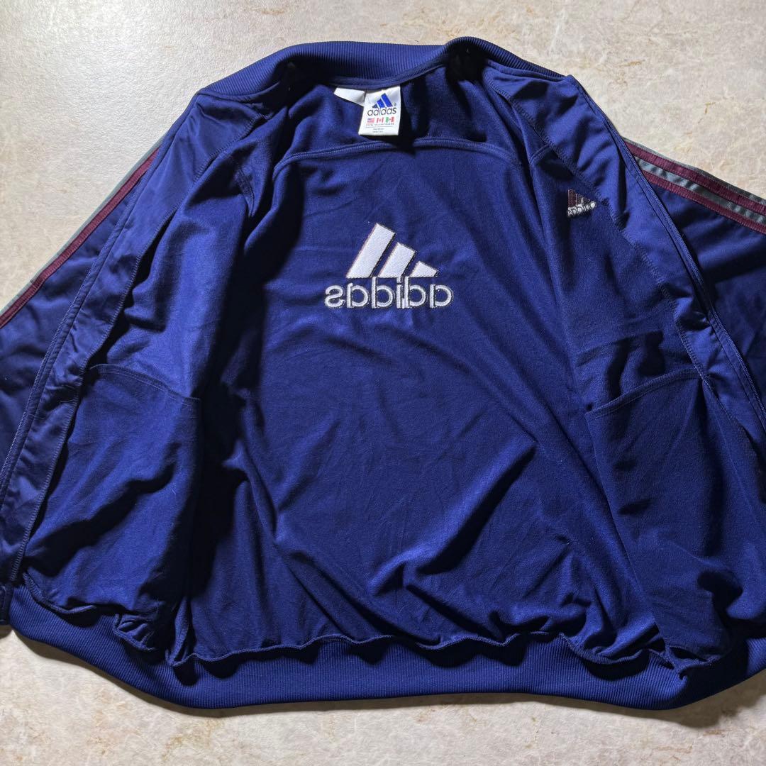 00s adidasトラックジャケット古着ネイビーバーガンディ好配色XXL美品
