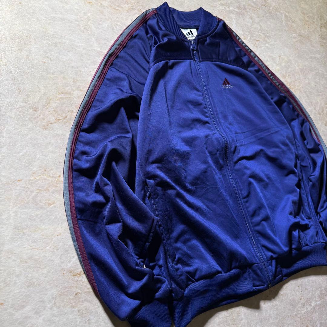 00s adidasトラックジャケット古着ネイビーバーガンディ好配色XXL美品