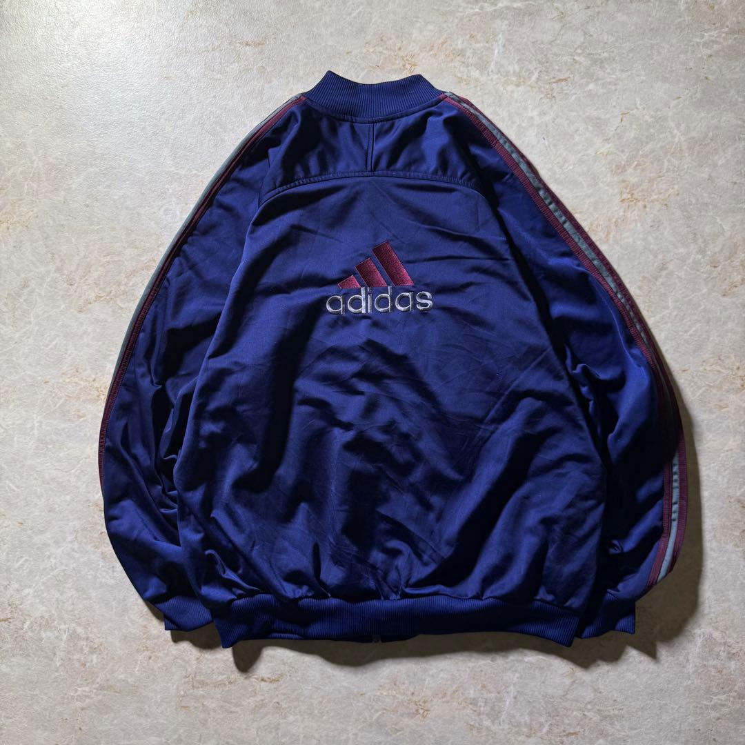 00s adidasトラックジャケット古着ネイビーバーガンディ好配色XXL美品