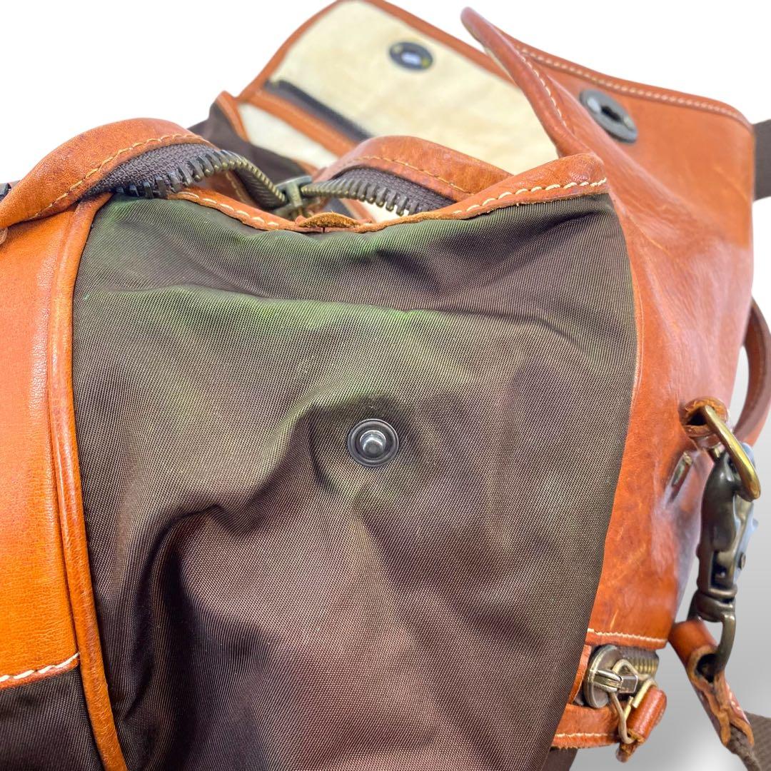 【良品】フェリージ ボストンバッグ 2way レザー ナイロン ターンロック