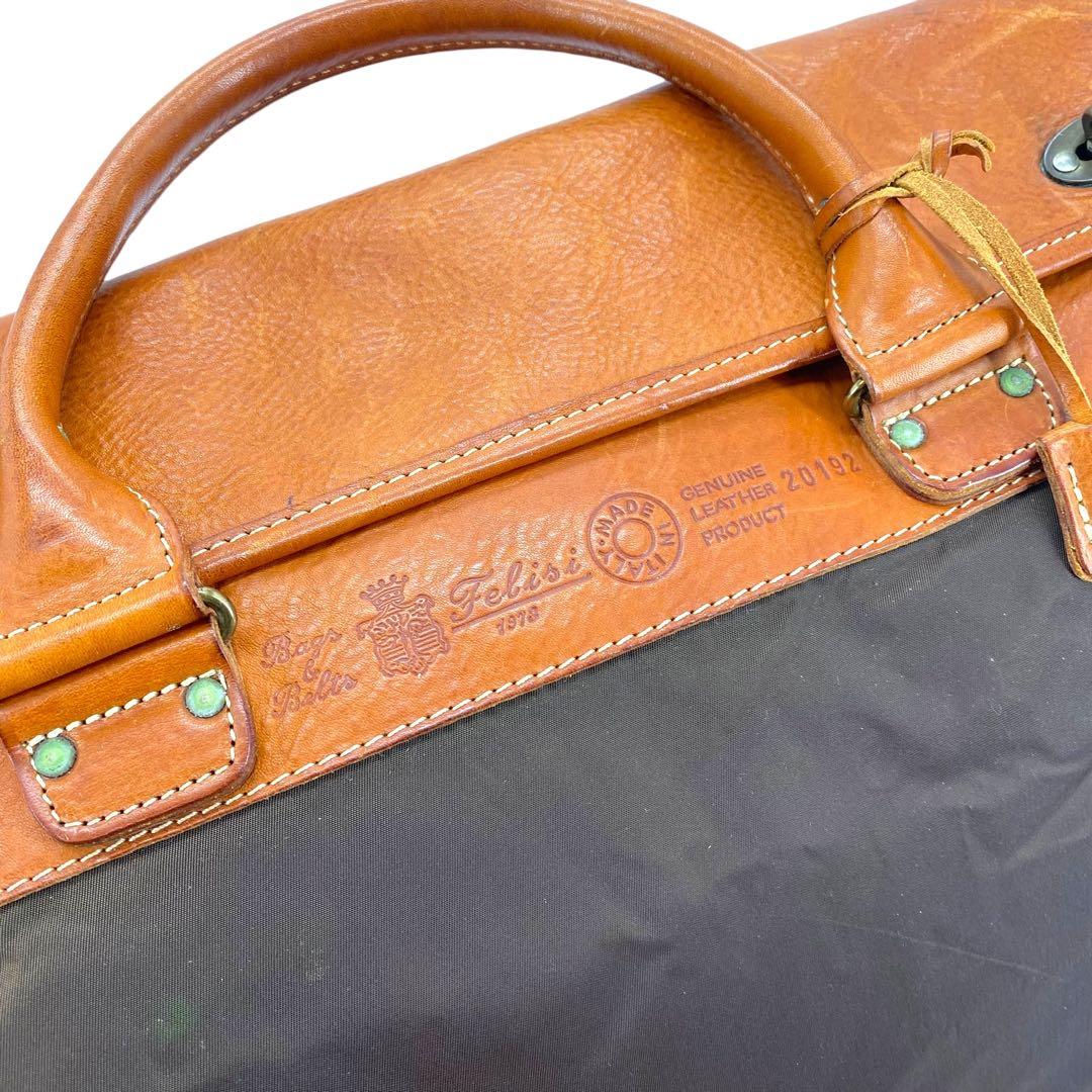 【良品】フェリージ ボストンバッグ 2way レザー ナイロン ターンロック