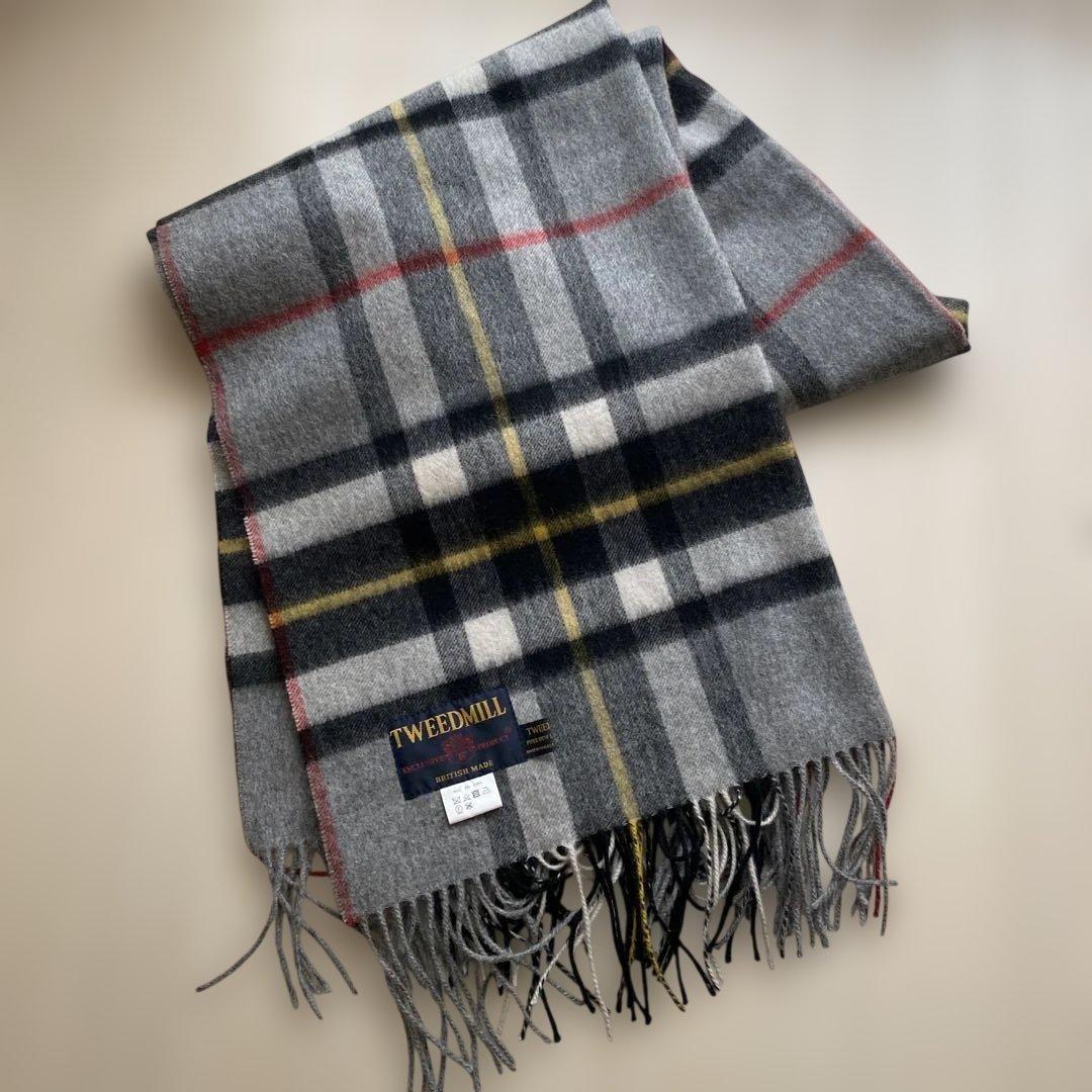 【新品】TWEEDMILL ラムウール 大判ストール グレーチェック柄