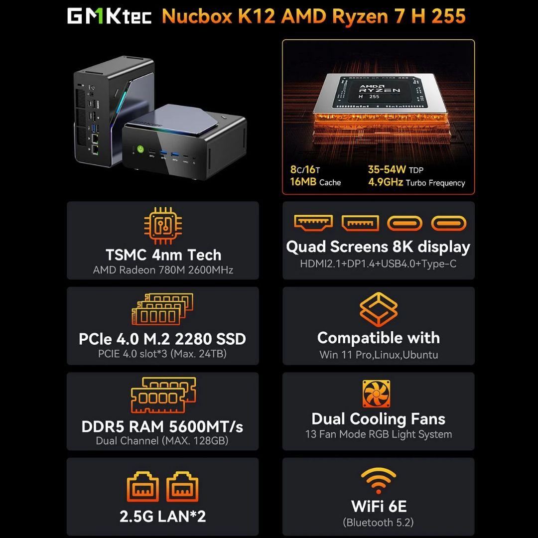ミニPC GMKtec Nucbox K12 Ryzen 7 16GB 512GB