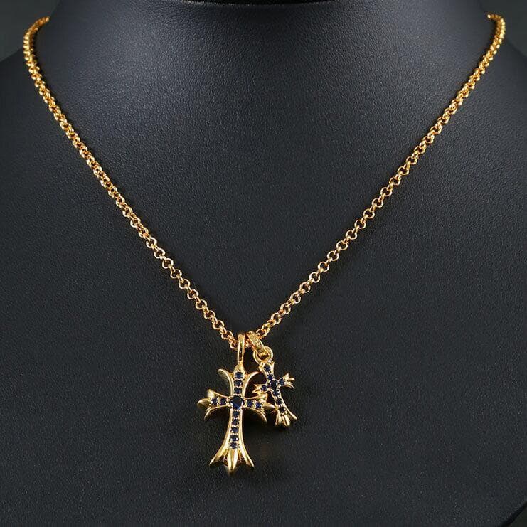 タイニークロス ファット パヴェ 十字架 金ネックレス ゴールドクロス 新品