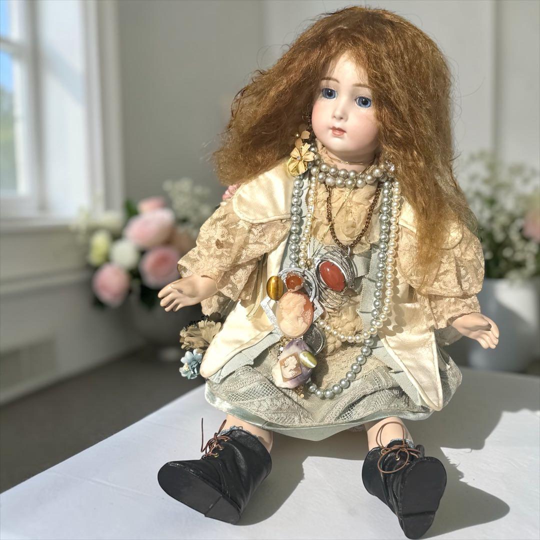ビスクドール ロングフェイス ジュモー 作家様 ドレス ボネ ウィッグ 2個