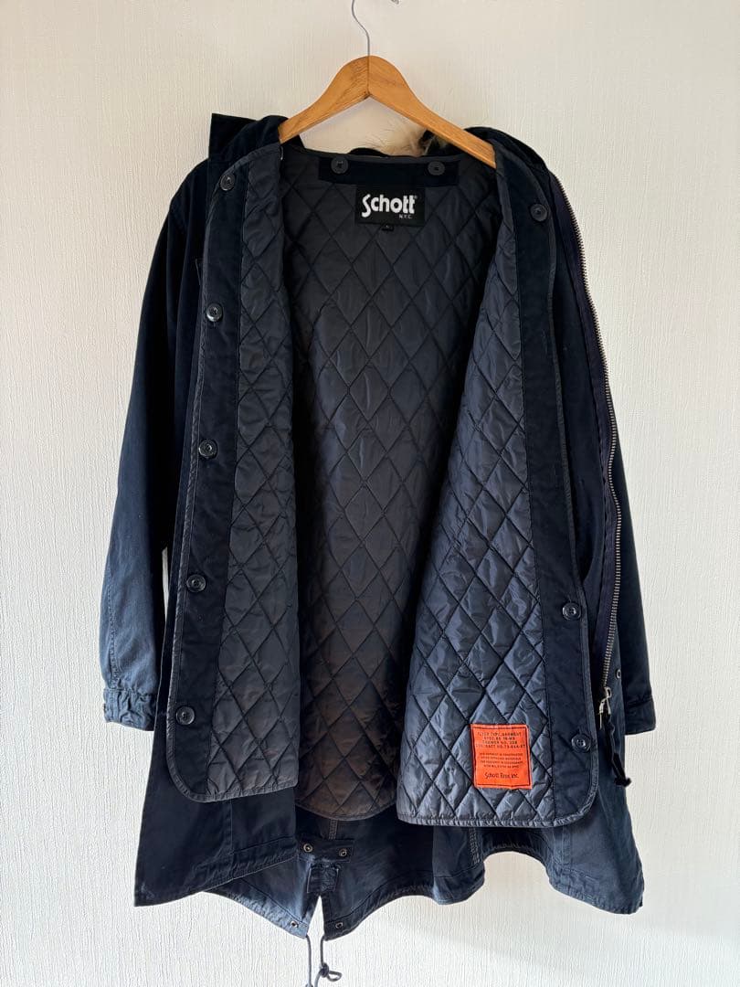 送料込み‼️Schott ブラック モッズコート　キルティングインナー付き