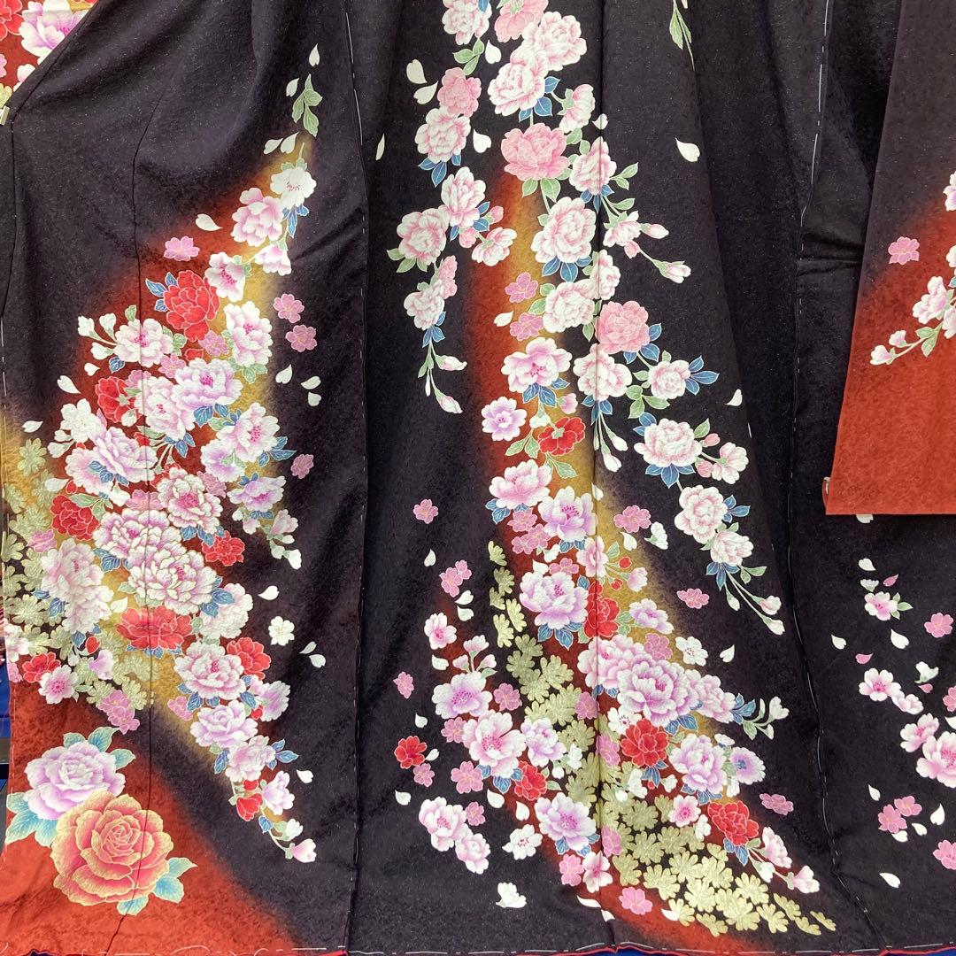 ☆未仕立て☆正絹　B級品ヤケ有り　リメイク　ラメ入り花模様振袖