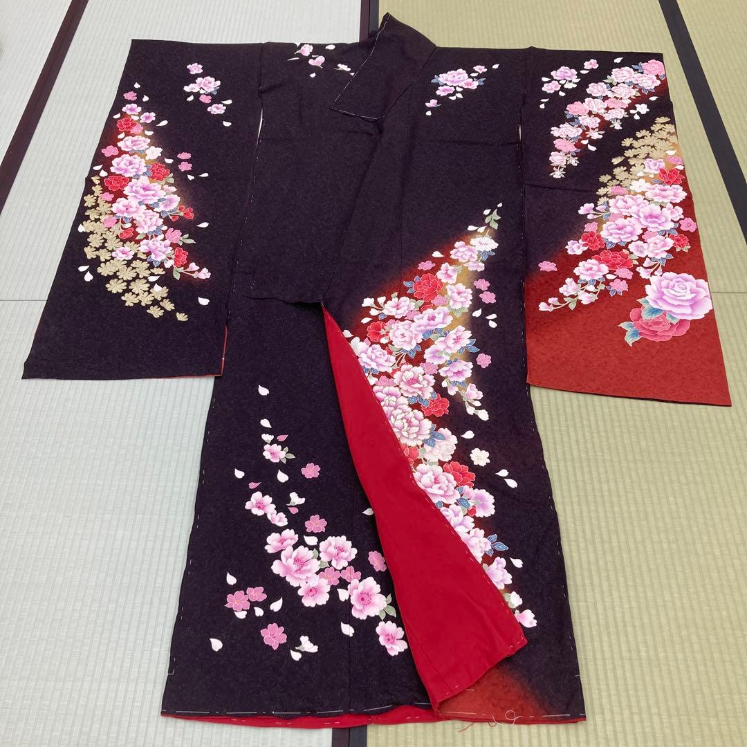 ☆未仕立て☆正絹　B級品ヤケ有り　リメイク　ラメ入り花模様振袖