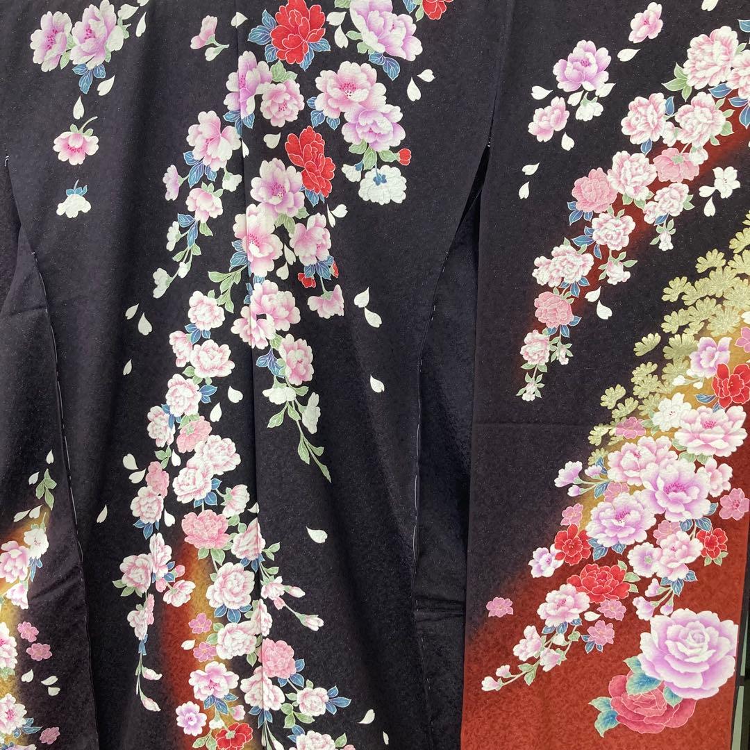 ☆未仕立て☆正絹　B級品ヤケ有り　リメイク　ラメ入り花模様振袖