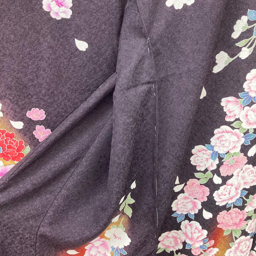 ☆未仕立て☆正絹　B級品ヤケ有り　リメイク　ラメ入り花模様振袖