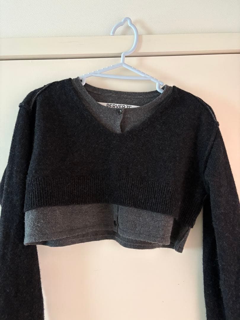 トップス PERVERZE Twin Layered Knit Sweater gray