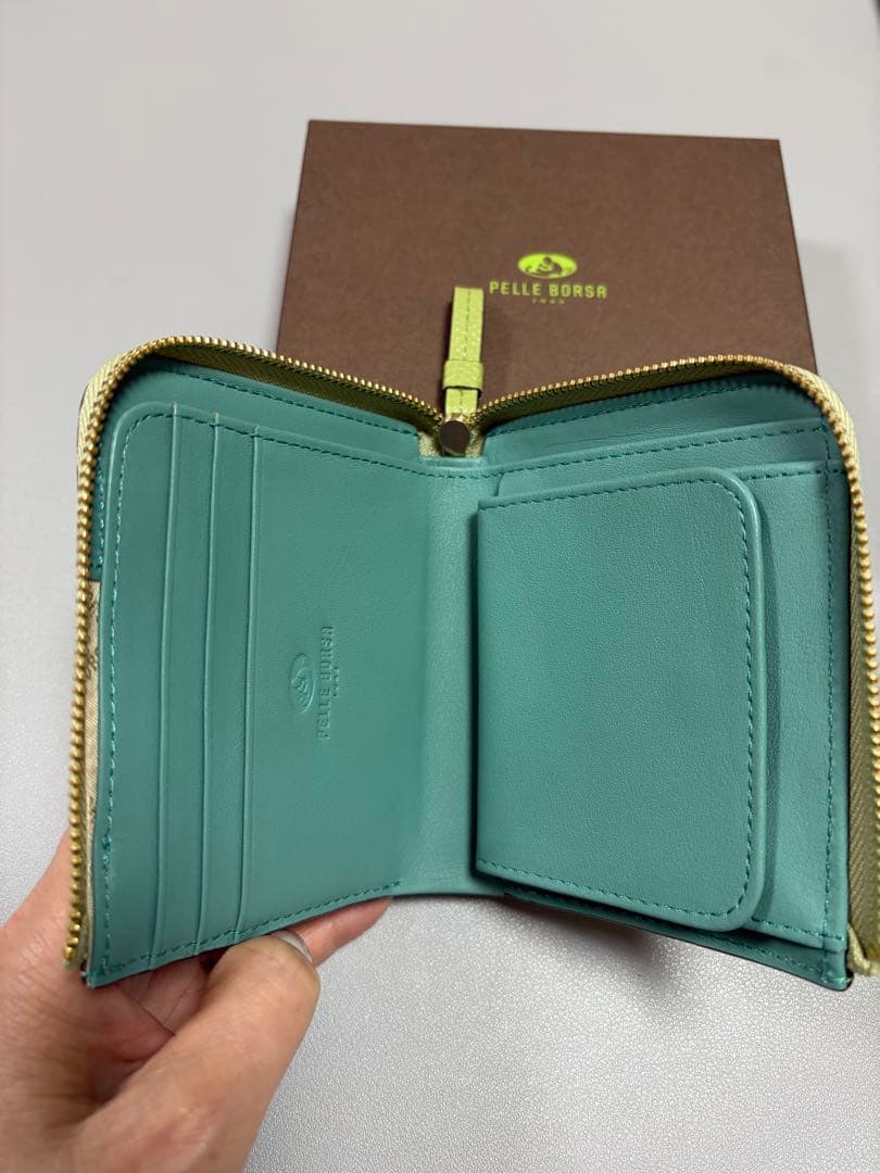 PELLE BORSA ペレボルサ L字ファスナーミニ財布 レタスグリーン