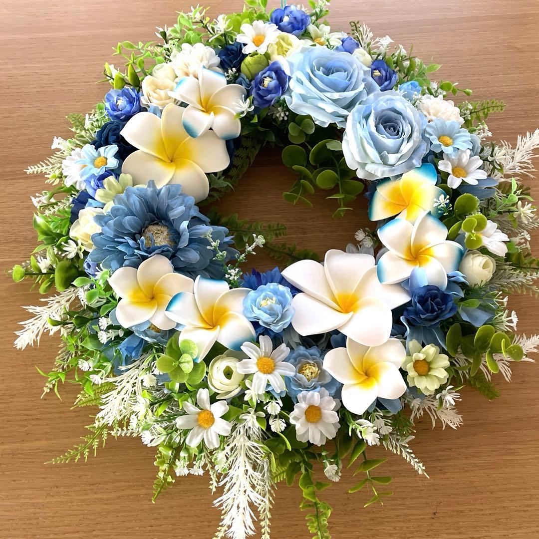 夏色アレンジ❣️プルメリアアレンジリース❣️50センチひろりん❣️