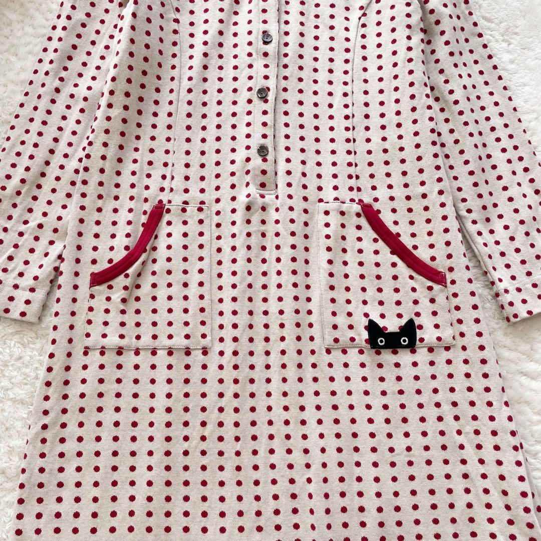 美品　Atsuko Matano ポルカドット　猫　ワンピース　ワコール　綿