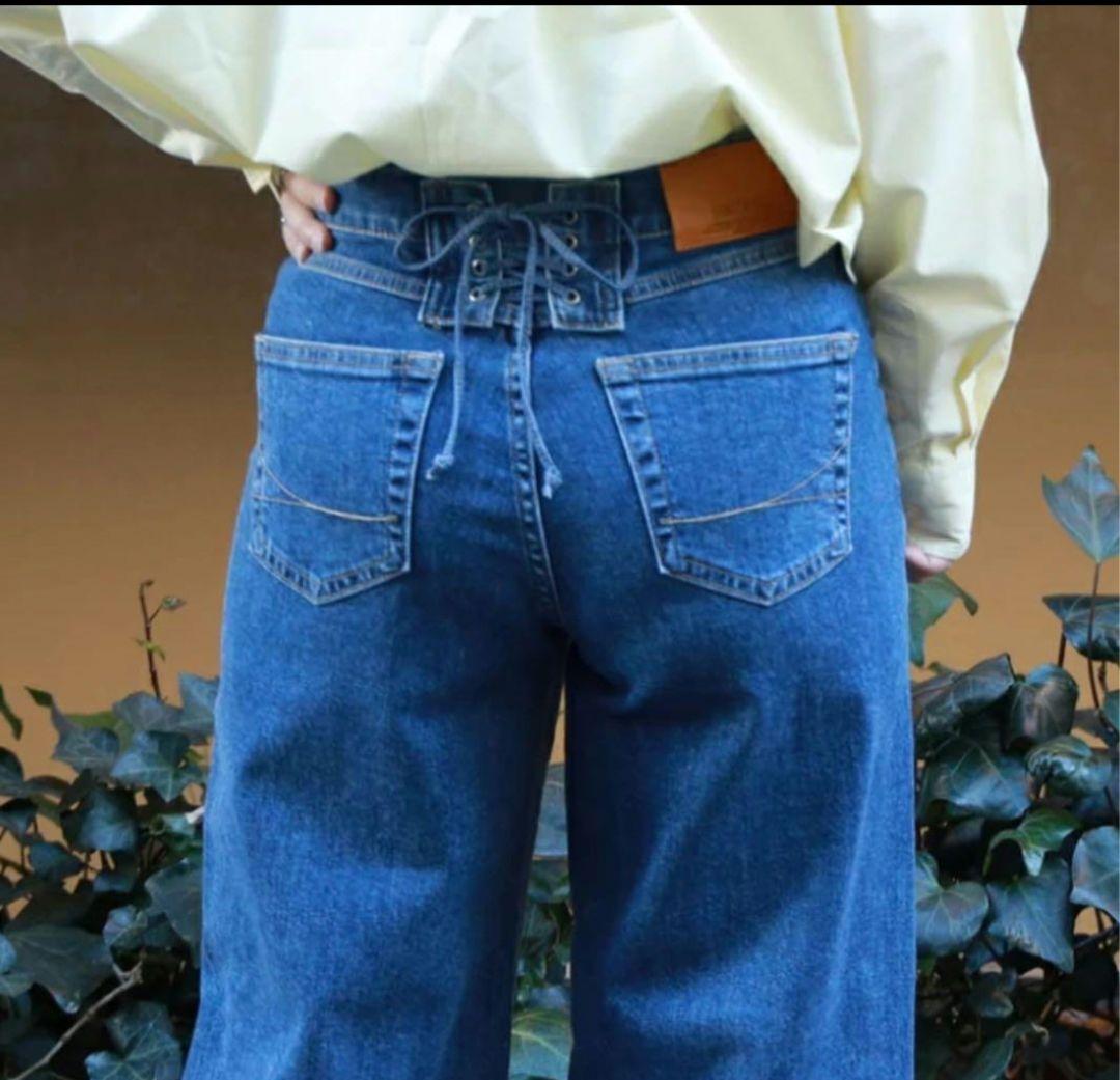 【美品】SOMETHING LISA レースアップワイドデニムパンツ S