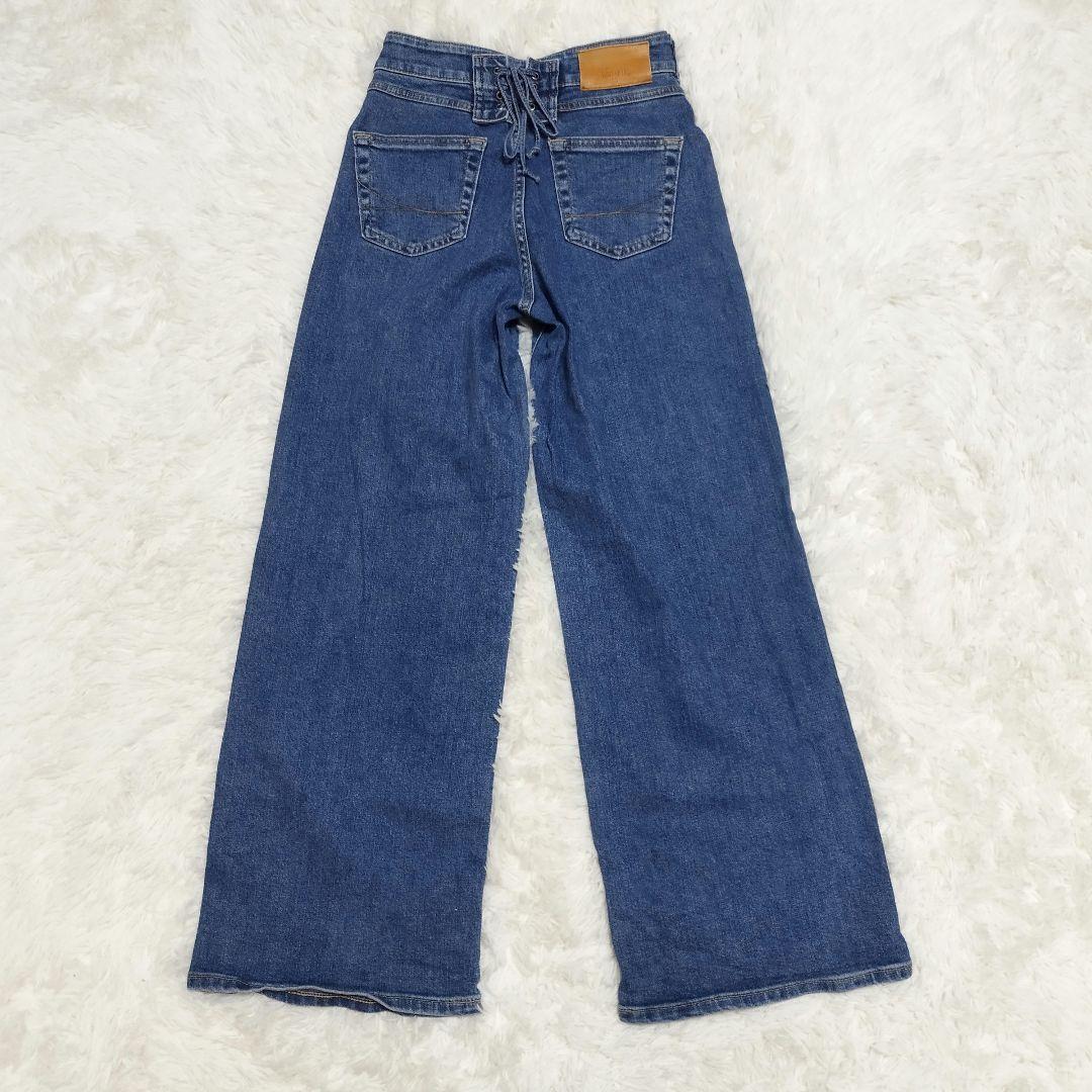 【美品】SOMETHING LISA レースアップワイドデニムパンツ S