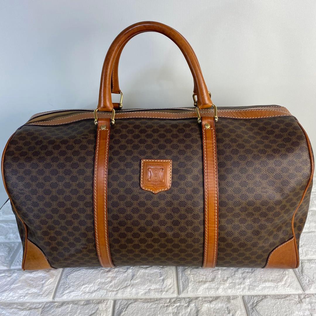 CELINE セリーヌ　ボストンバッグ　マカダム柄　ブラウン　PVC 旅行鞄