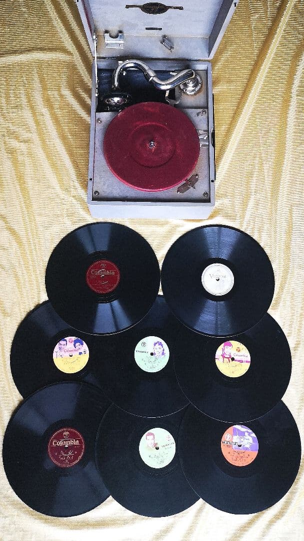 ♦️昭和レトロ品♦️コロンビア G-46蓄音機 ＆ SP レコード8枚