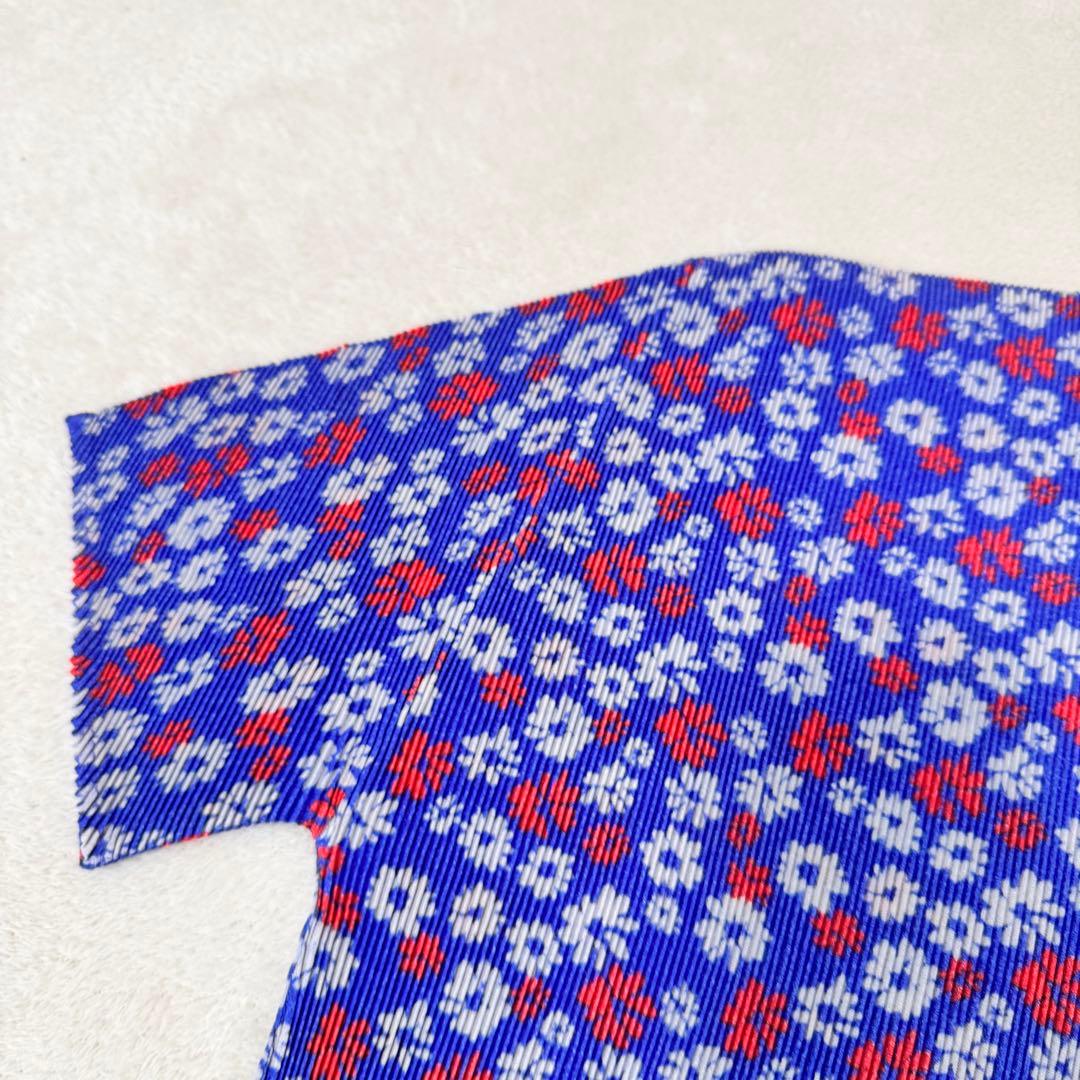 極美品✨PLEATS PLEASE 花柄　プリーツ　半袖　トップス　Lサイズ