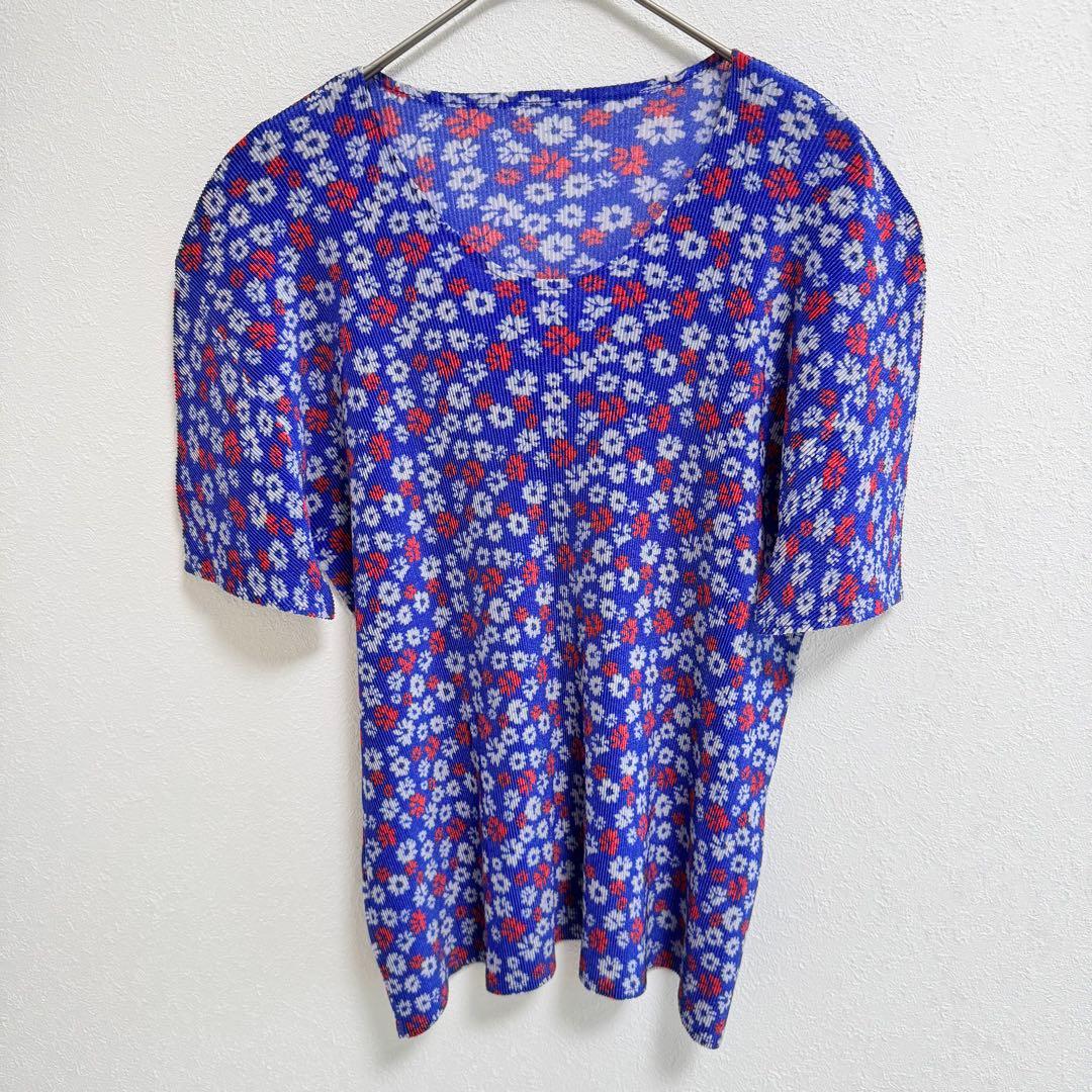 極美品✨PLEATS PLEASE 花柄　プリーツ　半袖　トップス　Lサイズ