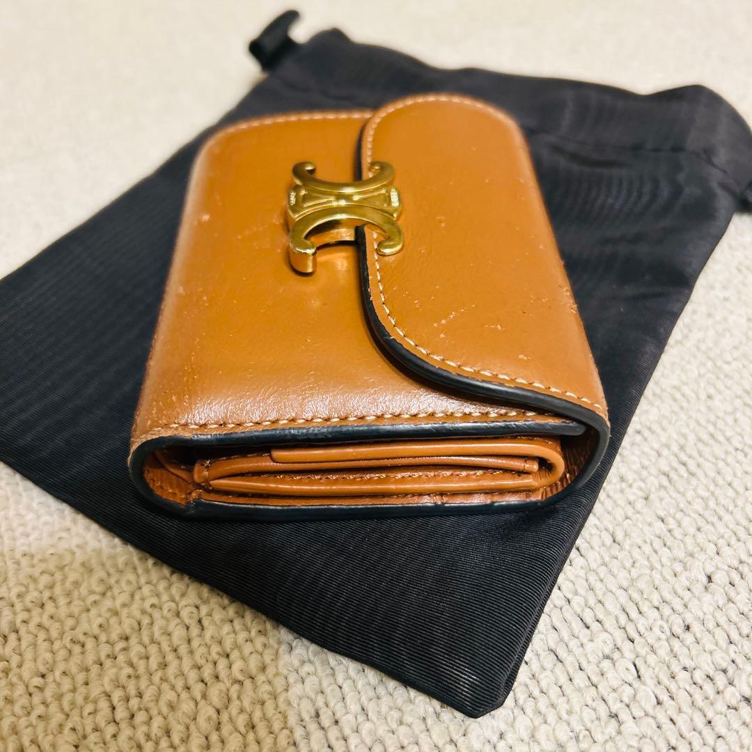 CELINE ブラウンレザー 三つ折り財布 保存袋付き