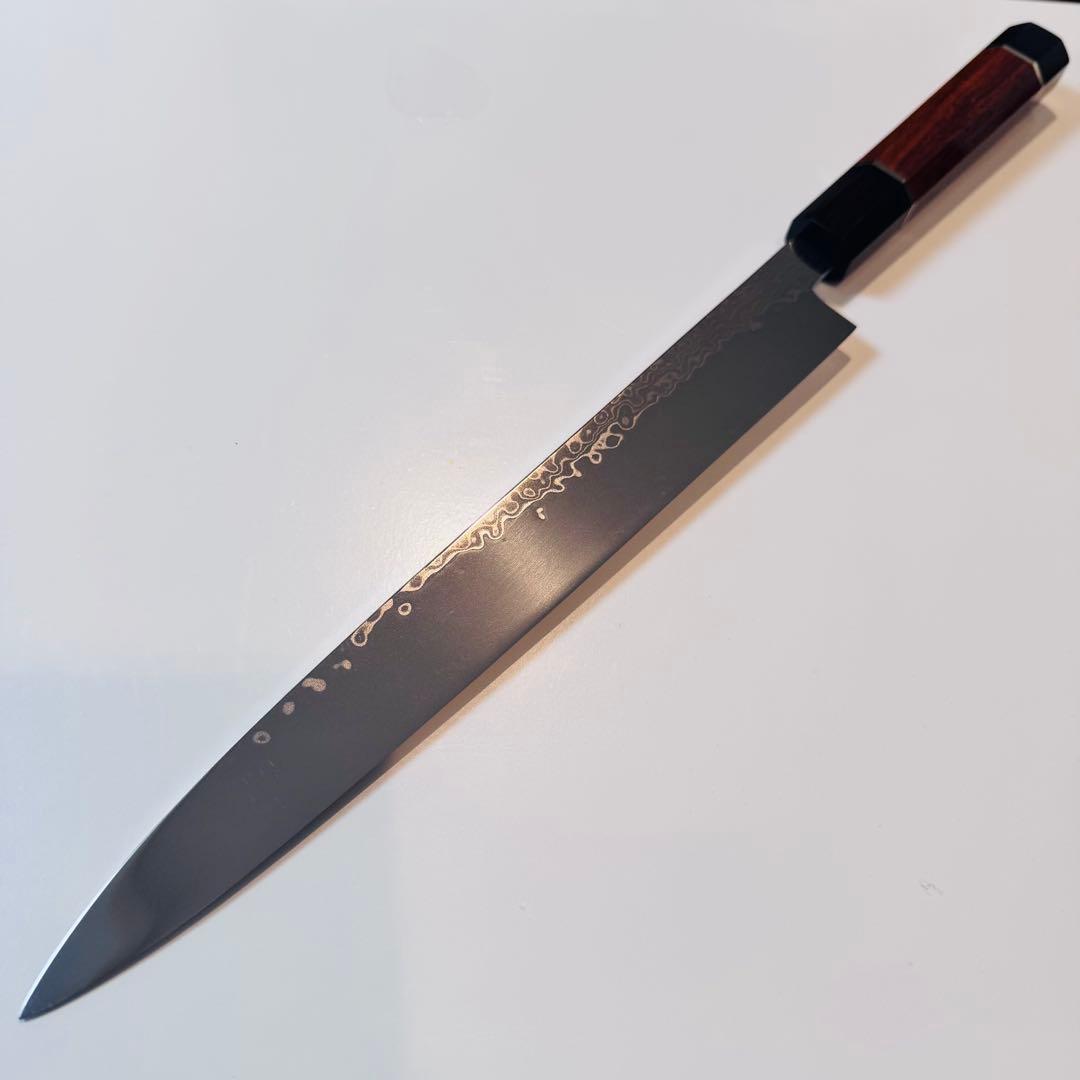 270mm ダマスカス墨流し柳刃包丁 八角柄 鏡面仕上げ 和包丁　刺身包丁
