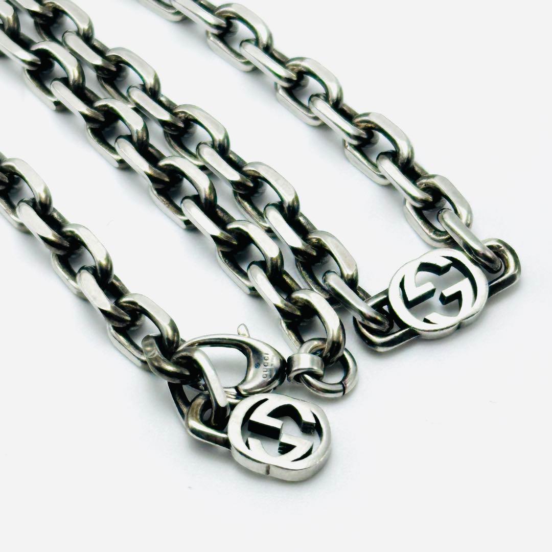 GUCCI インターロッキング　ロングチェーン　シルバーネックレス　Ag925