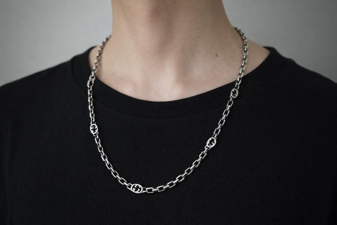 GUCCI インターロッキング　ロングチェーン　シルバーネックレス　Ag925