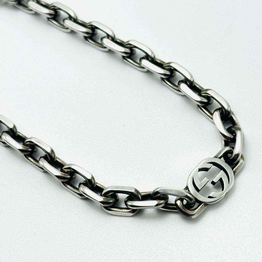 GUCCI インターロッキング　ロングチェーン　シルバーネックレス　Ag925