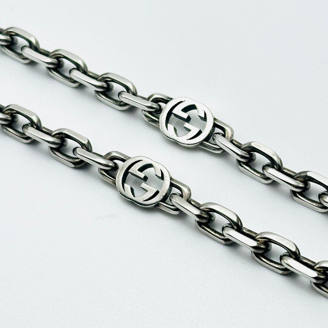 GUCCI インターロッキング　ロングチェーン　シルバーネックレス　Ag925
