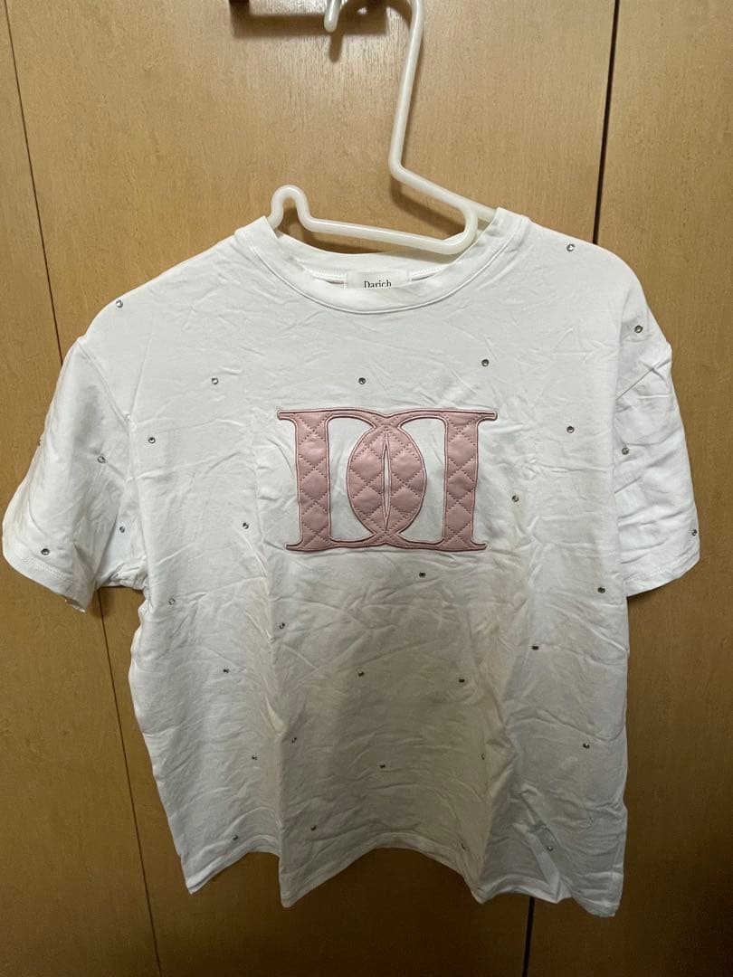 Darich キルティングアップリケビジューTシャツ 白