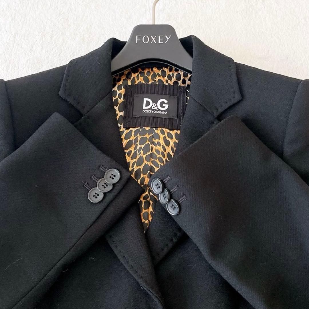 美品★DOLCE&GABBANA★裏地ヒョウ柄 ロングコート ブラックサイズ38