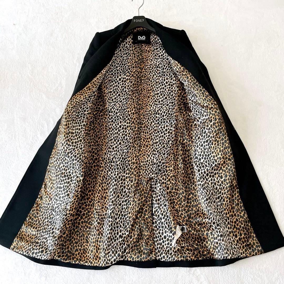 美品★DOLCE&GABBANA★裏地ヒョウ柄 ロングコート ブラックサイズ38