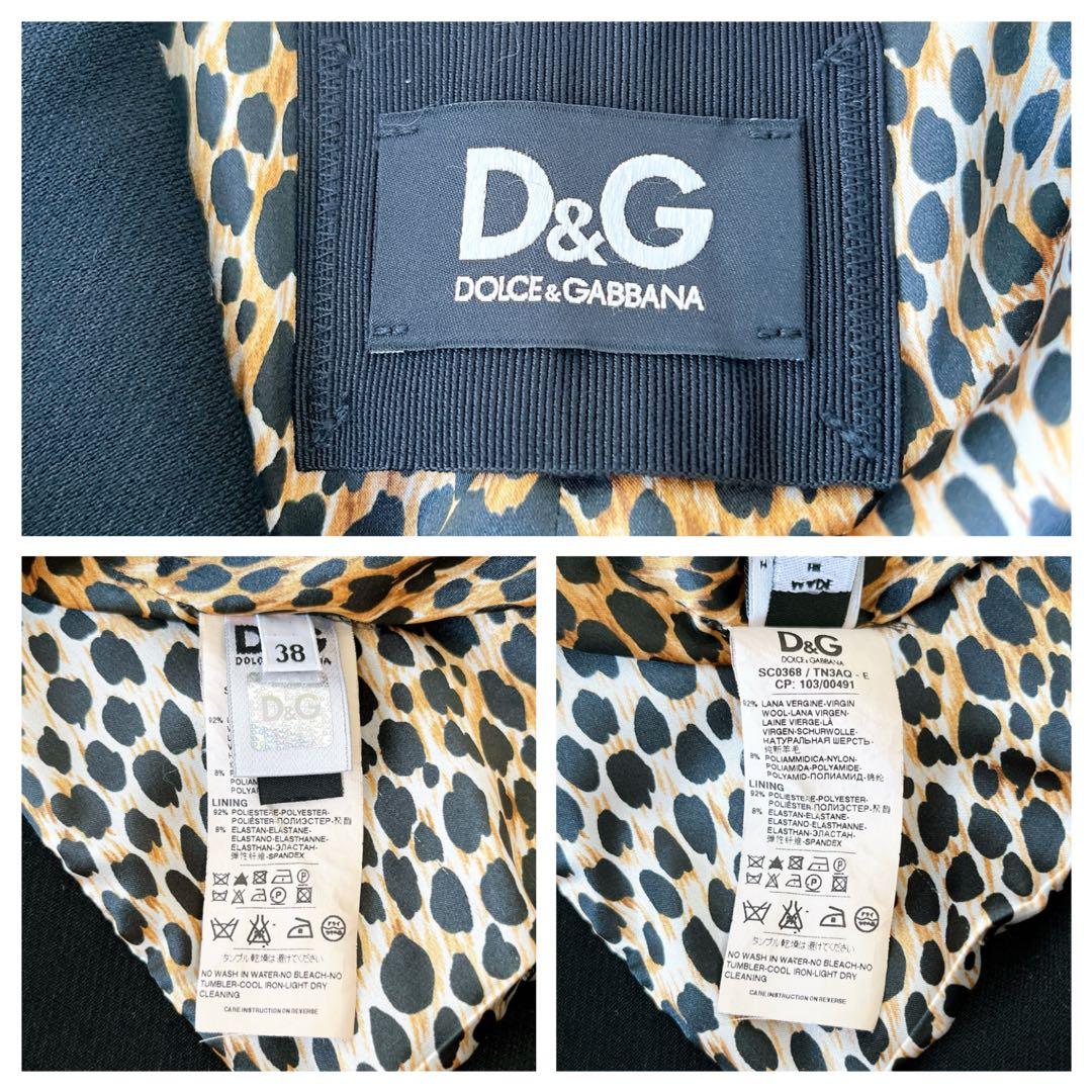 美品★DOLCE&GABBANA★裏地ヒョウ柄 ロングコート ブラックサイズ38