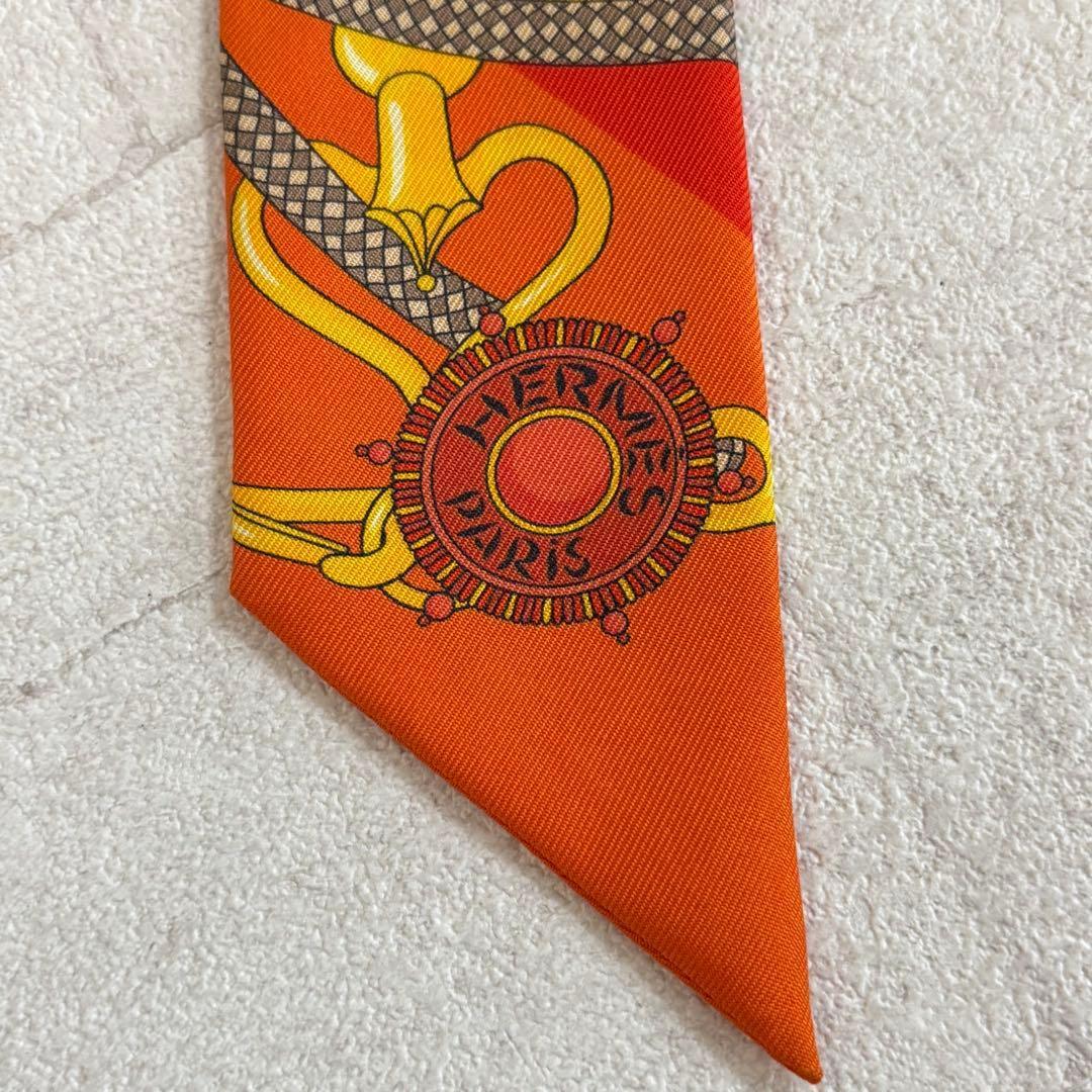 【極美品】HERMES　エルメス☆ツイリー シルクスカーフ オレンジ 833