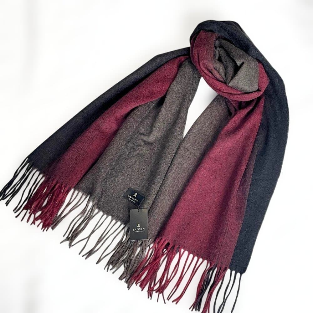 【新品】 LANVIN ランバン カシミア 大判 ストール 赤 茶色 グレー 黒