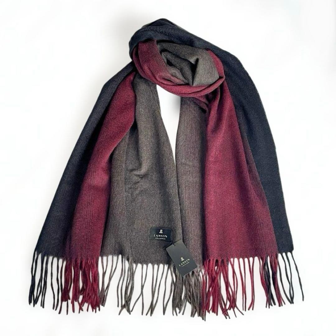 【新品】 LANVIN ランバン カシミア 大判 ストール 赤 茶色 グレー 黒