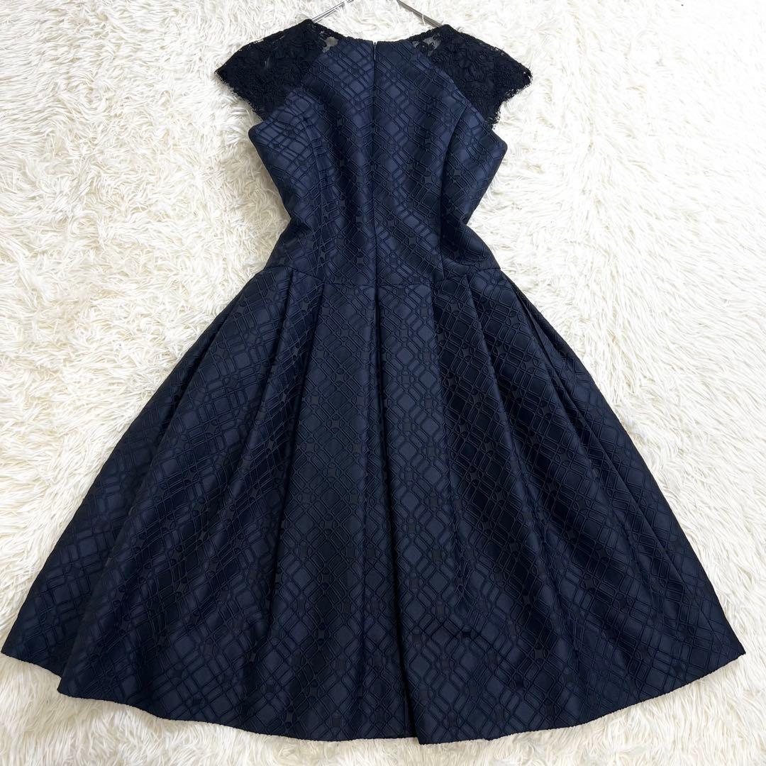 極美品✨ルネ ジャガードワンピース 総柄 レース切替 タック フレア 36