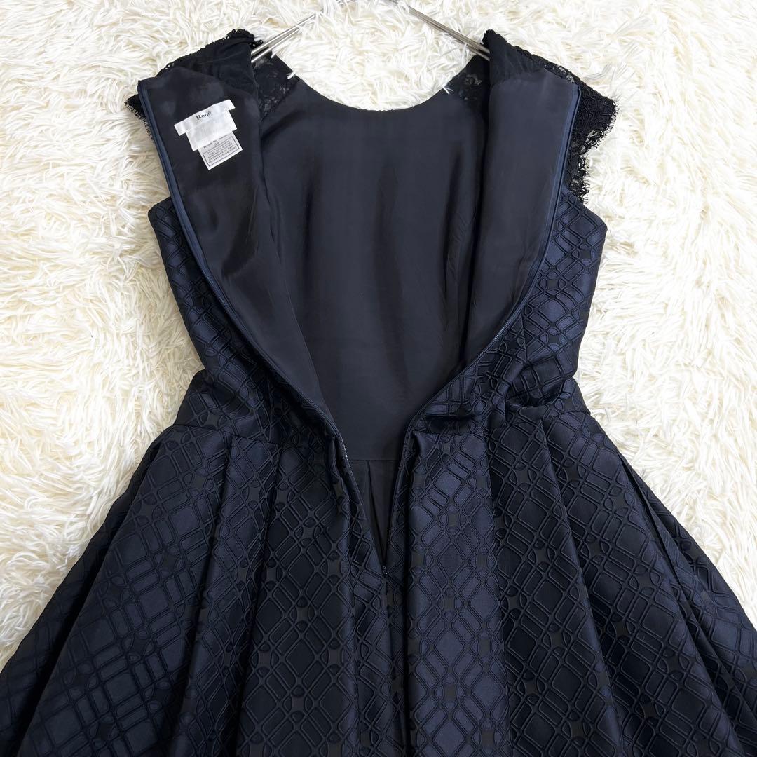 極美品✨ルネ ジャガードワンピース 総柄 レース切替 タック フレア 36