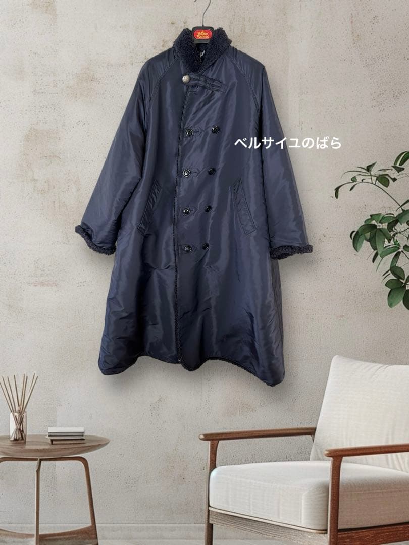 45R ９０８厚ナイロン×ボア　ショールカラーコート 定価¥94.600
