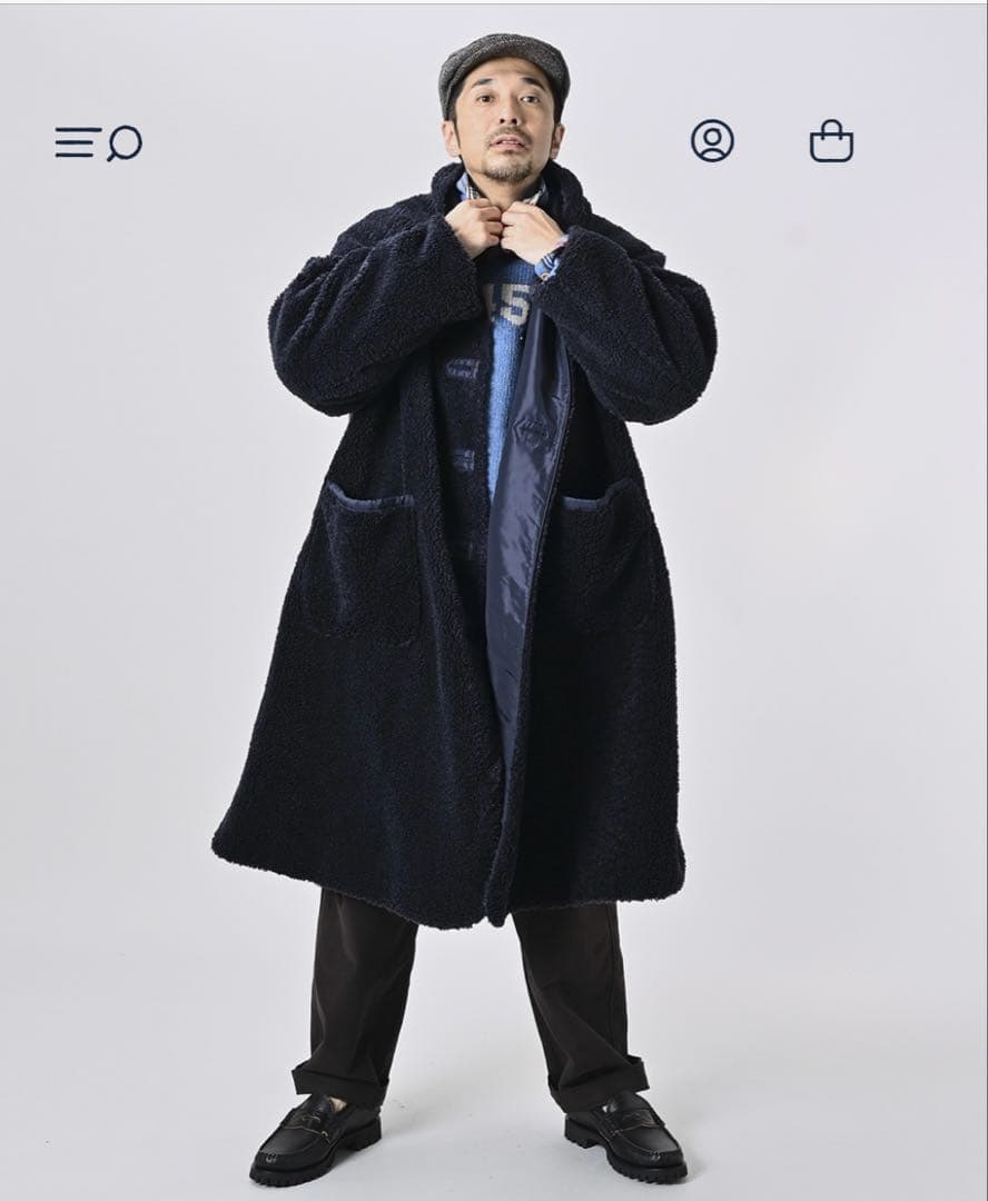 45R ９０８厚ナイロン×ボア　ショールカラーコート 定価¥94.600
