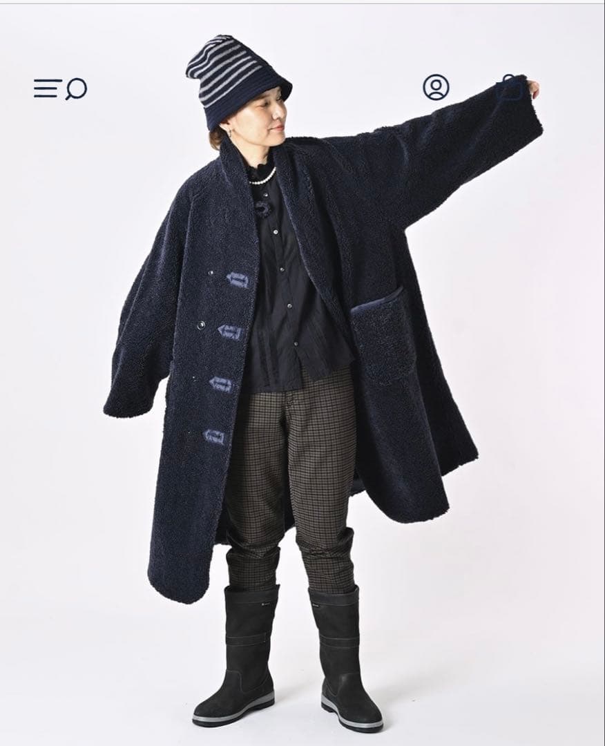45R ９０８厚ナイロン×ボア　ショールカラーコート 定価¥94.600