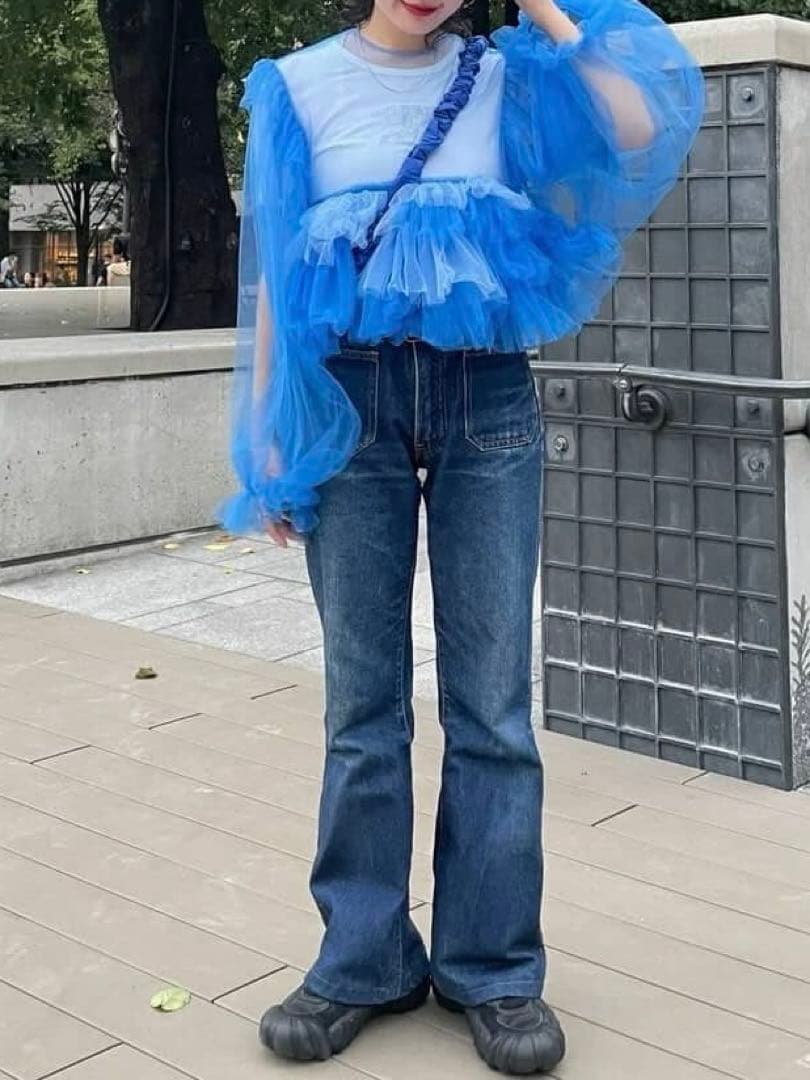 【大幅セール中】VIVIANO Ruffle Trimmed Tulle Top