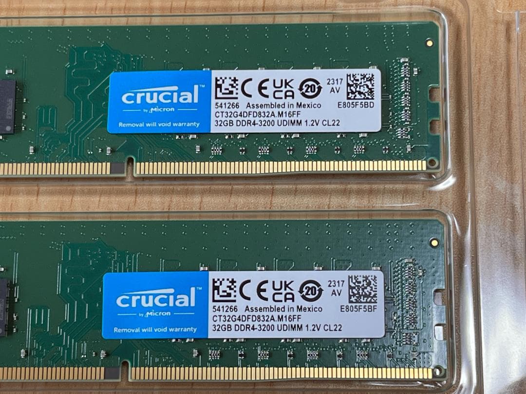 Crucial DDR4 3200 64GB(32GBx2枚)　DDRメモリ