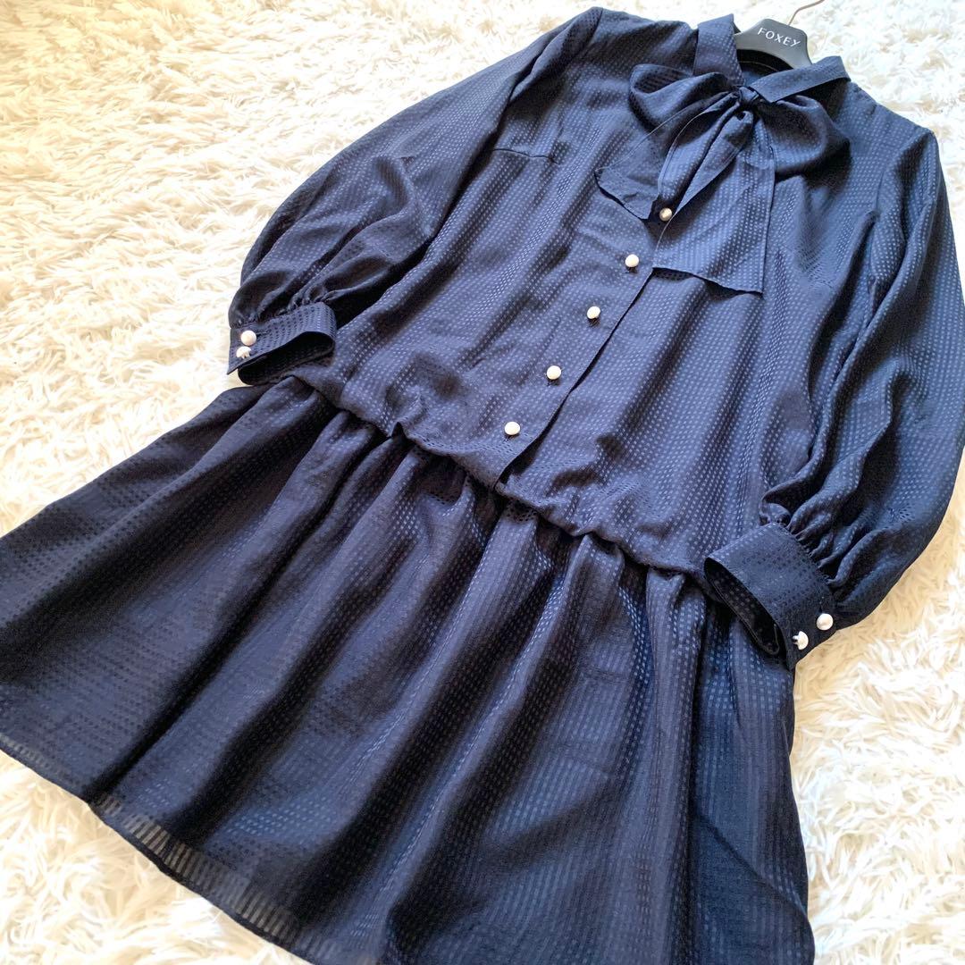 極美品✨完売品 Rene ルネ ボウタイ シフォン ワンピース パール チェック