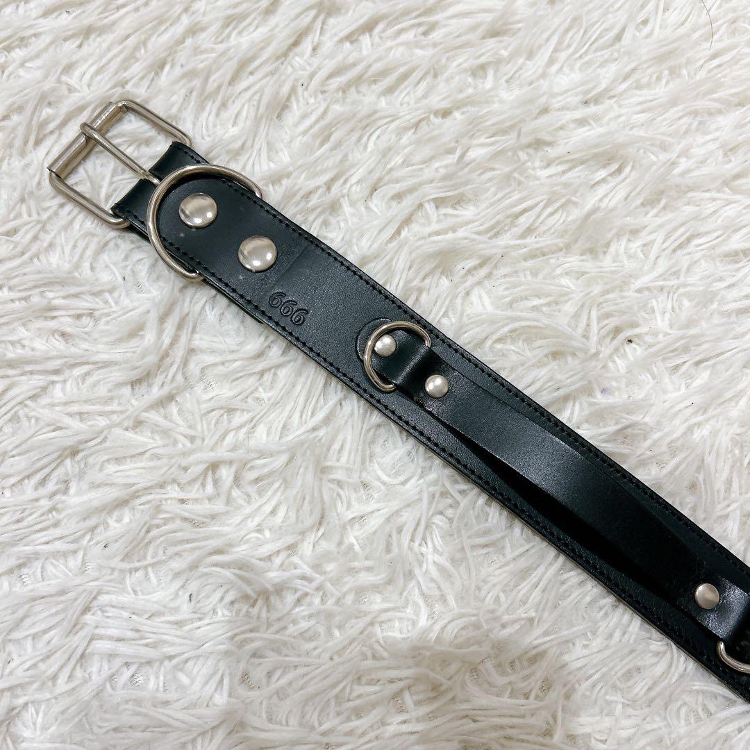 666 レザー　ベルト　金具　スタッズ　ブラック　サイズM