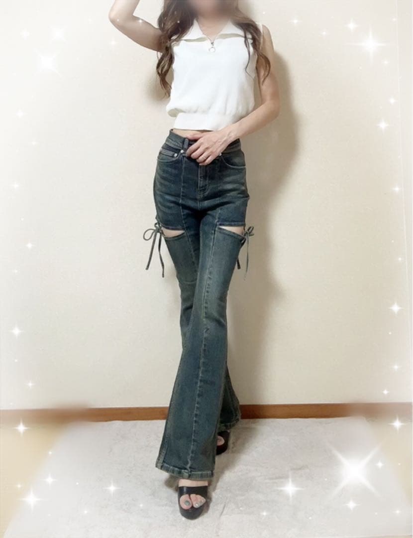 ラスト1点！RESEXXY カットアウトリボンデニムパンツ ブルー