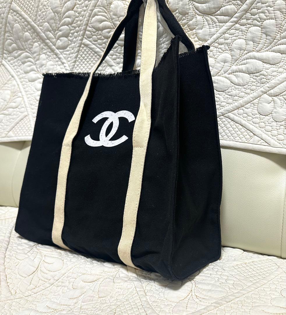 訳あり☆CHANELノベルティ☆黒地キャンバストートバッグ新品未使用両面プリント