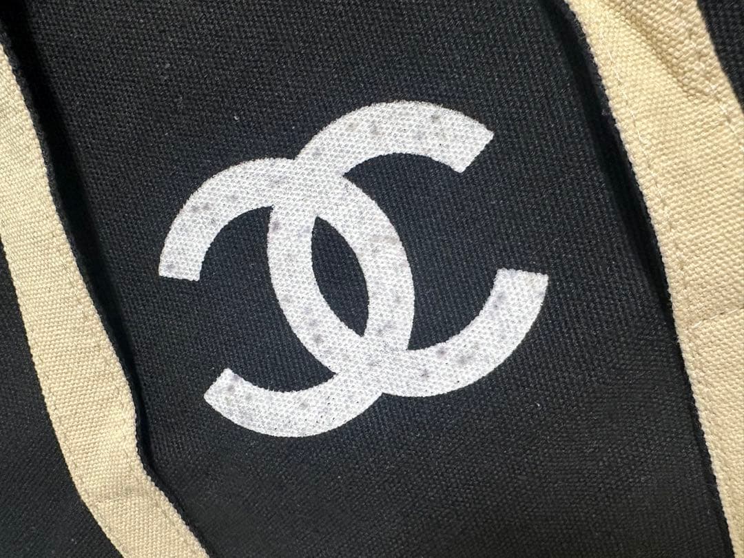 訳あり☆CHANELノベルティ☆黒地キャンバストートバッグ新品未使用両面プリント